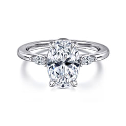 14K White Gold Oval Three Stone Diamond Engagement Ring