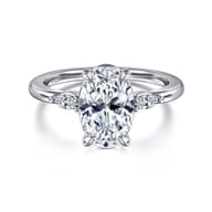 Dela - 14K White Gold Oval Three Stone Diamond Engagement Ring