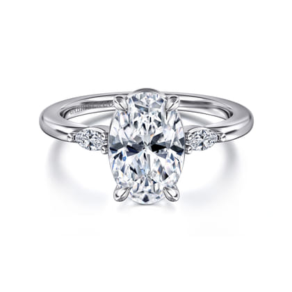 Dela - 14K White Gold Oval Three Stone Diamond Engagement Ring