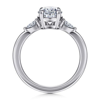 Dela - 14K White Gold Oval Three Stone Diamond Engagement Ring