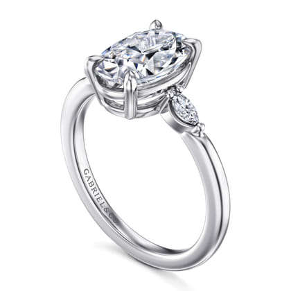 Dela - 14K White Gold Oval Three Stone Diamond Engagement Ring