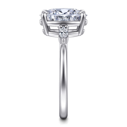 Dela - 14K White Gold Oval Three Stone Diamond Engagement Ring