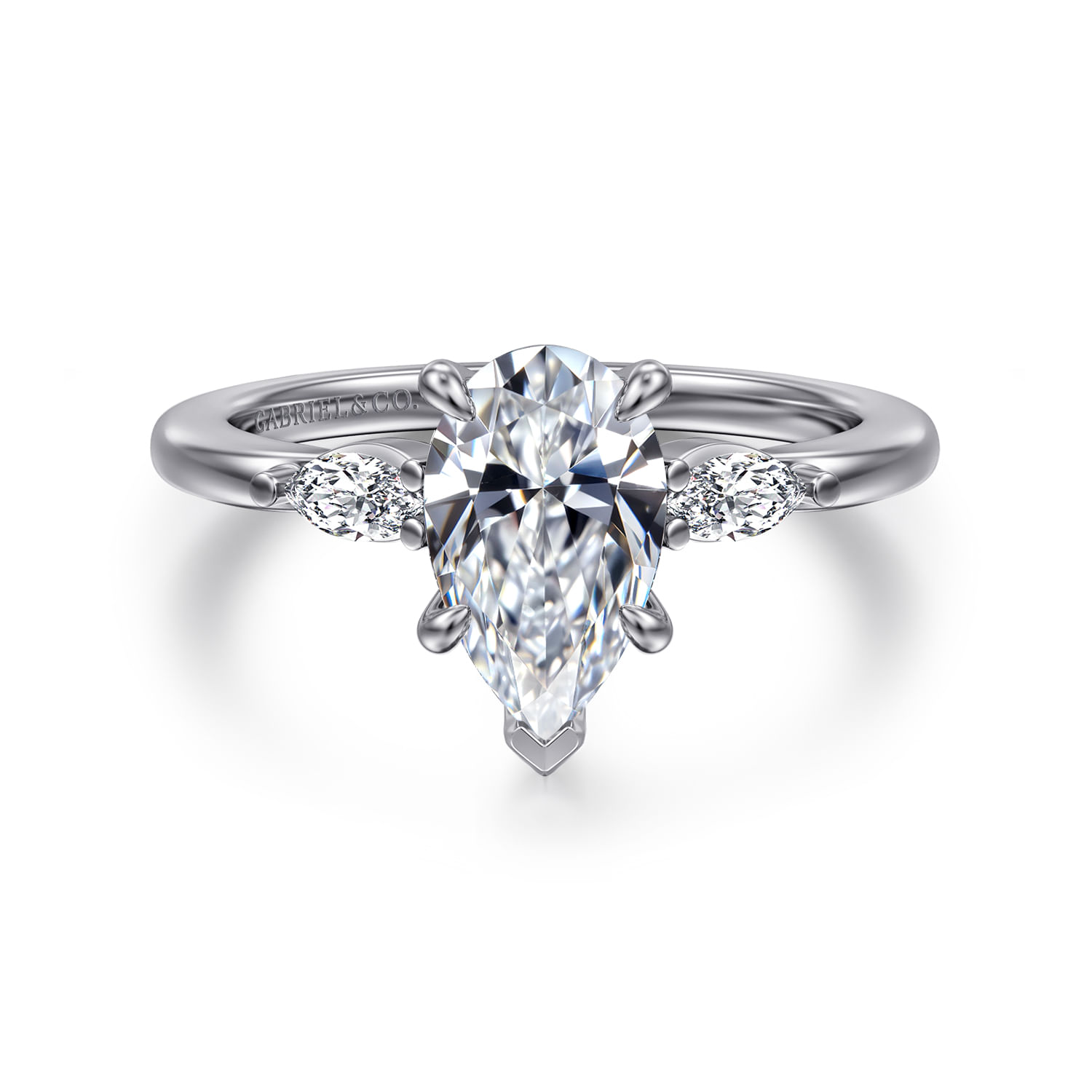 Dela - 14K White Gold Princess Cut Three Stone Diamond Engagement Ring