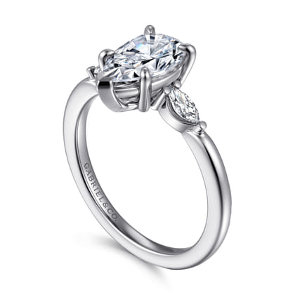 Dela - 14K White Gold Princess Cut Three Stone Diamond Engagement Ring