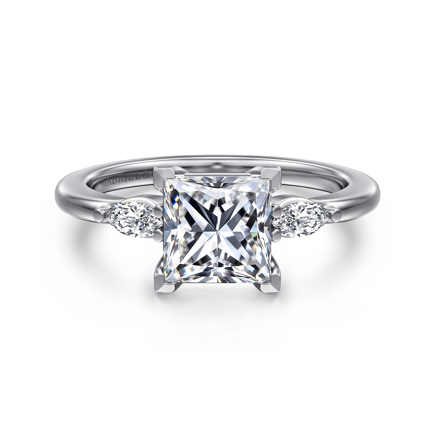 Dela - 14K White Gold Princess Cut Three Stone Diamond Engagement Ring