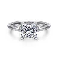 Dela - 14K White Gold Princess Cut Three Stone Diamond Engagement Ring