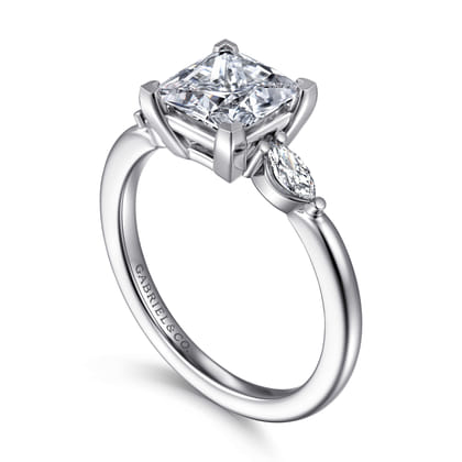 Dela - 14K White Gold Princess Cut Three Stone Diamond Engagement Ring
