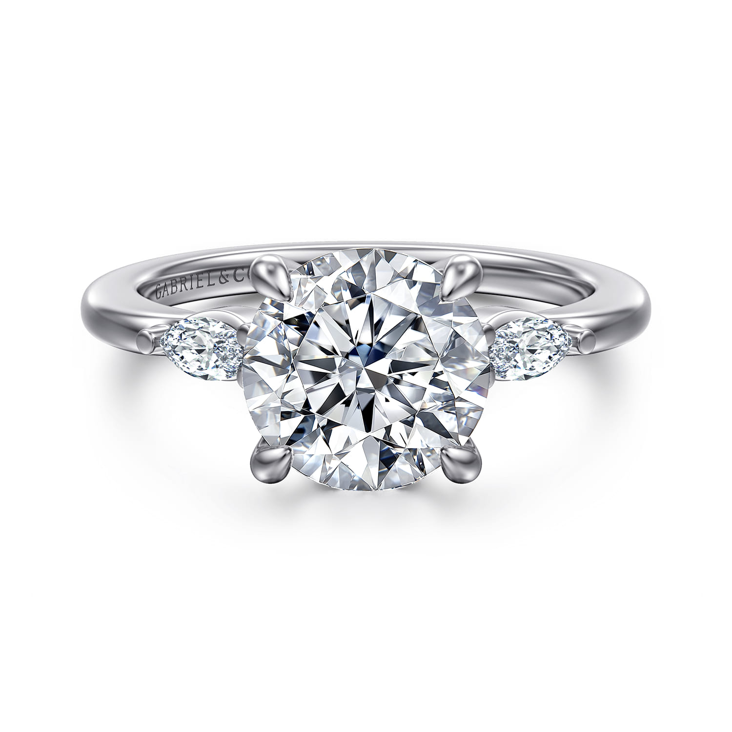 Dela - 14K White Gold Round Three Stone Diamond Engagement Ring