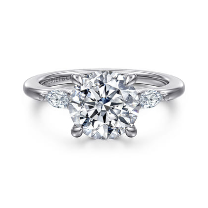 Dela - 14K White Gold Round Three Stone Diamond Engagement Ring
