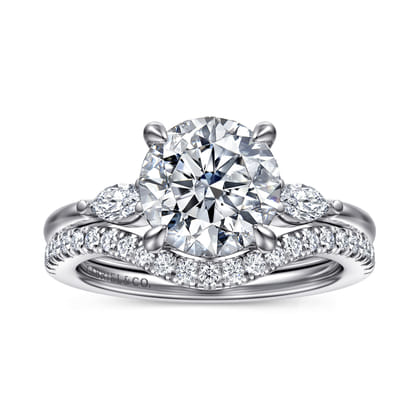 Dela - 14K White Gold Round Three Stone Diamond Engagement Ring