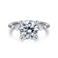 Dela - 14K White Gold Round Three Stone Diamond Engagement Ring