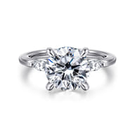 Dela - 14K White Gold Round Three Stone Diamond Engagement Ring
