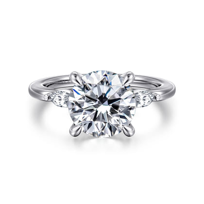 Dela - 14K White Gold Round Three Stone Diamond Engagement Ring