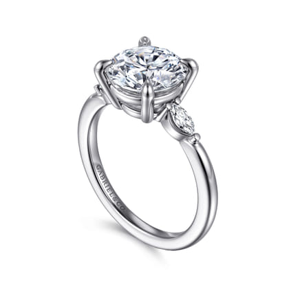 Dela - 14K White Gold Round Three Stone Diamond Engagement Ring