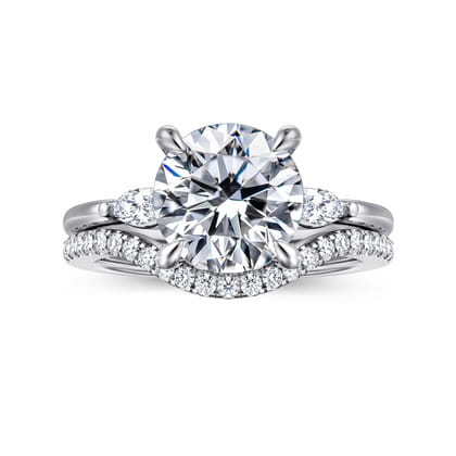 Dela - 14K White Gold Round Three Stone Diamond Engagement Ring