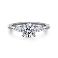 Dela - 14K White Gold Round Three Stone Diamond Engagement Ring