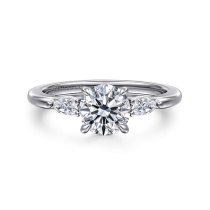Dela - 14K White Gold Round Three Stone Diamond Engagement Ring