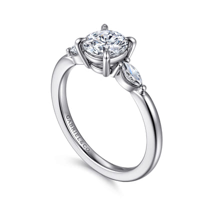 Dela - 14K White Gold Round Three Stone Diamond Engagement Ring