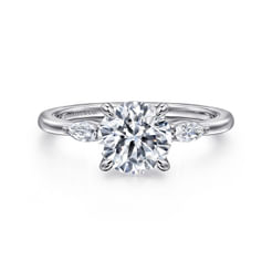 Dela - 14K White Gold Round Three Stone Diamond Engagement Ring