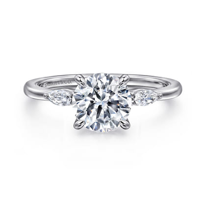 Dela - 14K White Gold Round Three Stone Diamond Engagement Ring