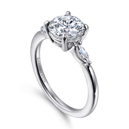 Dela - 14K White Gold Round Three Stone Diamond Engagement Ring