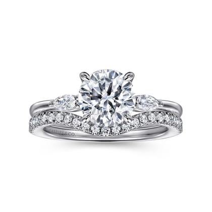 Dela - 14K White Gold Round Three Stone Diamond Engagement Ring