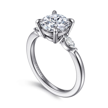 Dela - 14K White Gold Round Three Stone Diamond Engagement Ring