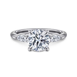 Dela - 14K White Gold Round Three Stone Diamond Engagement Ring