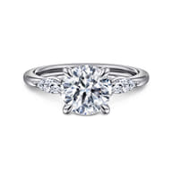 Dela - 14K White Gold Round Three Stone Diamond Engagement Ring