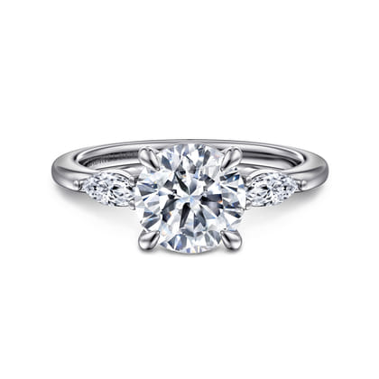 Dela - 14K White Gold Round Three Stone Diamond Engagement Ring