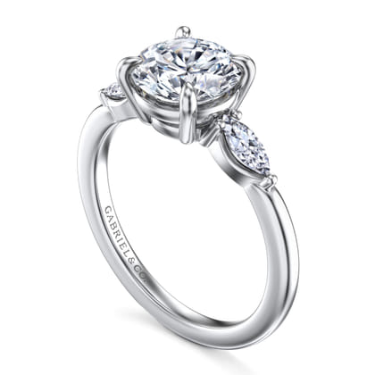 Dela - 14K White Gold Round Three Stone Diamond Engagement Ring
