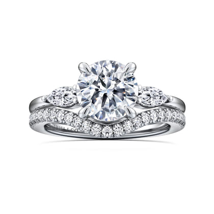 Dela - 14K White Gold Round Three Stone Diamond Engagement Ring