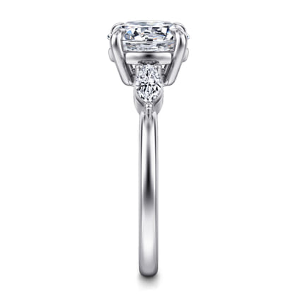 Dela - 14K White Gold Round Three Stone Diamond Engagement Ring