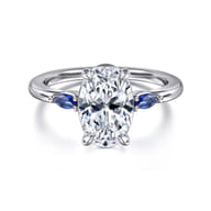 Dela - 14K White Gold Round Three Stone Diamond and Sapphire Engagement Ring