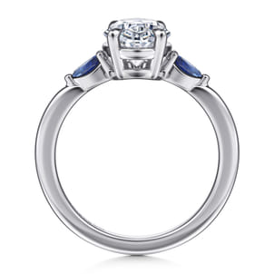 Dela - 14K White Gold Round Three Stone Diamond and Sapphire Engagement Ring