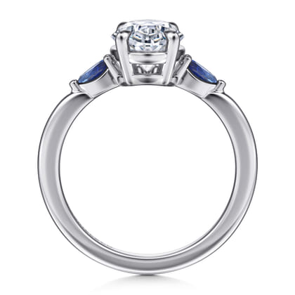 Dela - 14K White Gold Round Three Stone Diamond and Sapphire Engagement Ring