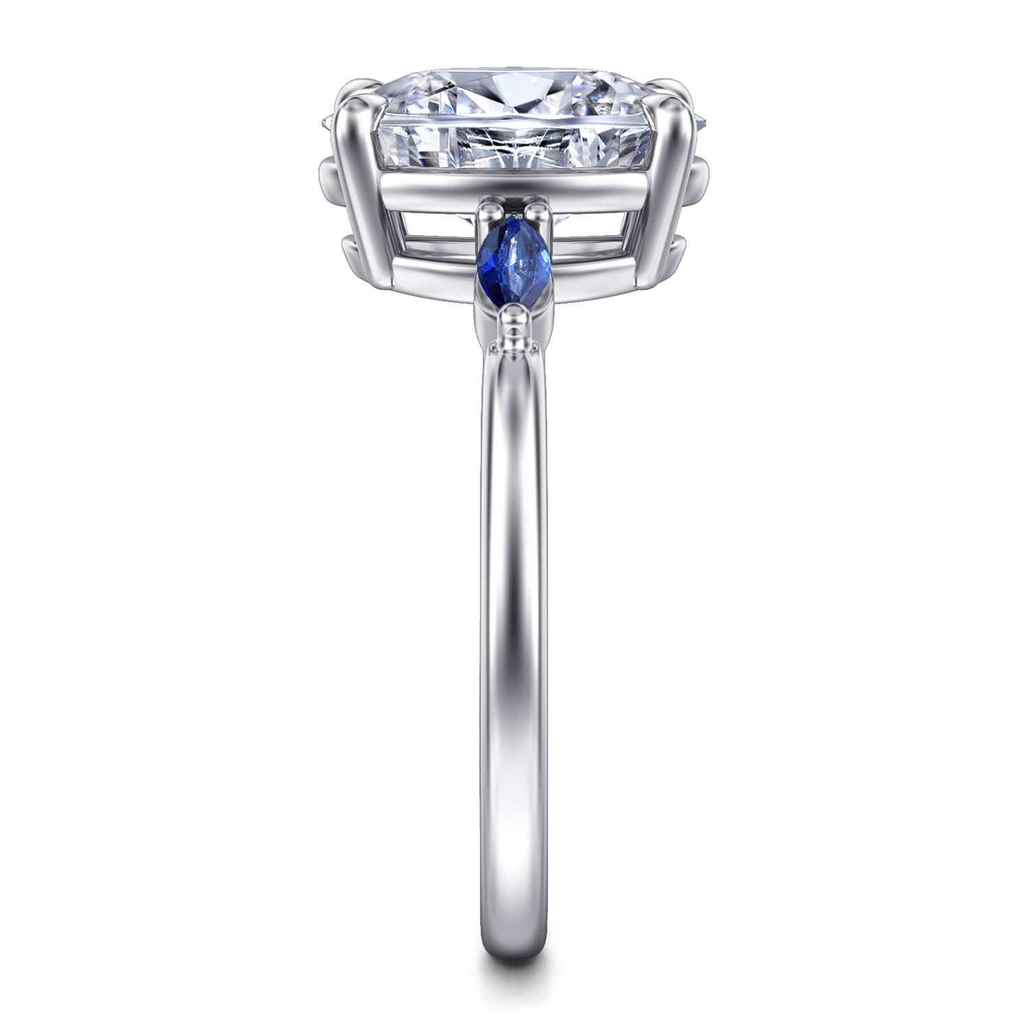 Dela - 14K White Gold Round Three Stone Diamond and Sapphire Engagement Ring