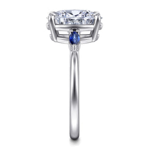 Dela - 14K White Gold Round Three Stone Diamond and Sapphire Engagement Ring