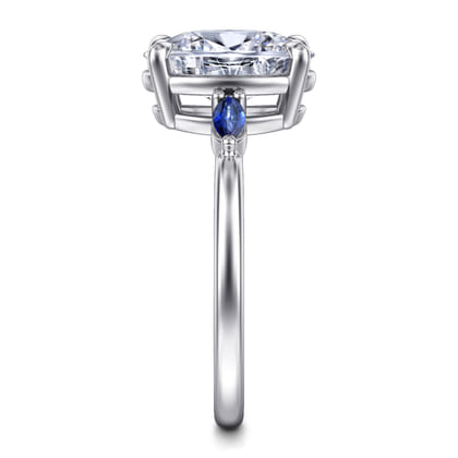 Dela - 14K White Gold Round Three Stone Diamond and Sapphire Engagement Ring