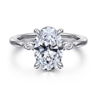 Dela - 14K White Gold Three Stone Oval Diamond Engagement Ring