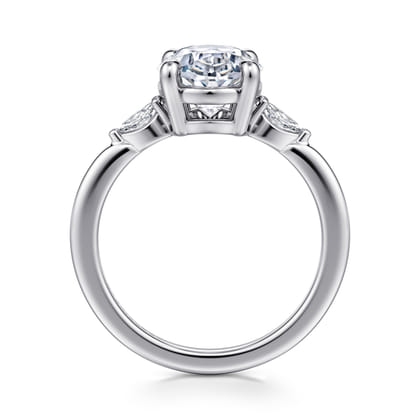Dela - 14K White Gold Three Stone Oval Diamond Engagement Ring