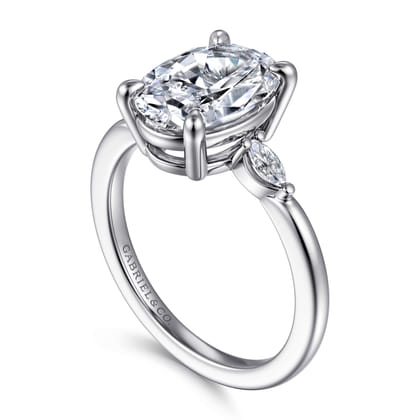 Dela - 14K White Gold Three Stone Oval Diamond Engagement Ring