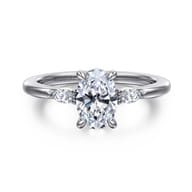 Dela - 14K White Gold Three Stone Oval Diamond Engagement Ring