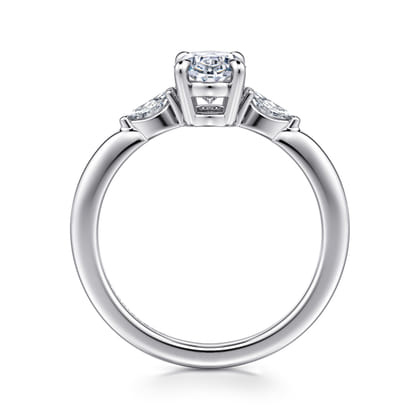 Dela - 14K White Gold Three Stone Oval Diamond Engagement Ring