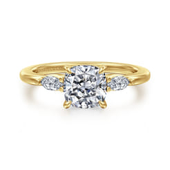 Dela - 14K Yellow Gold Cushion Cut Three Stone Diamond Engagement Ring