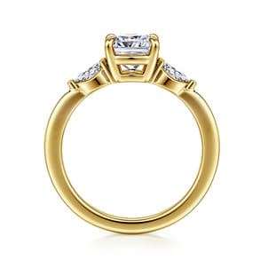 Dela - 14K Yellow Gold Cushion Cut Three Stone Diamond Engagement Ring