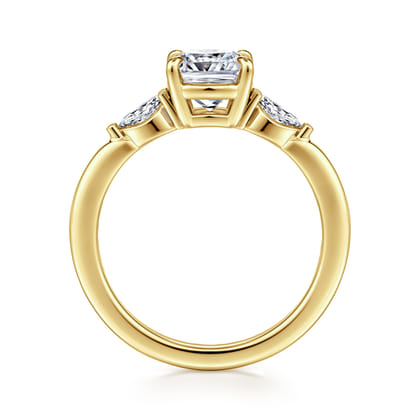 Dela - 14K Yellow Gold Cushion Cut Three Stone Diamond Engagement Ring