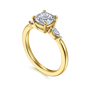 Dela - 14K Yellow Gold Cushion Cut Three Stone Diamond Engagement Ring