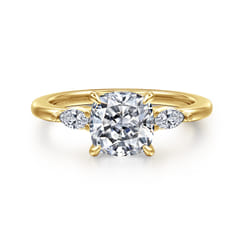 Dela - 14K Yellow Gold Cushion Cut Three Stone Diamond Engagement Ring