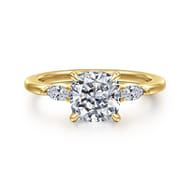 Dela - 14K Yellow Gold Cushion Cut Three Stone Diamond Engagement Ring